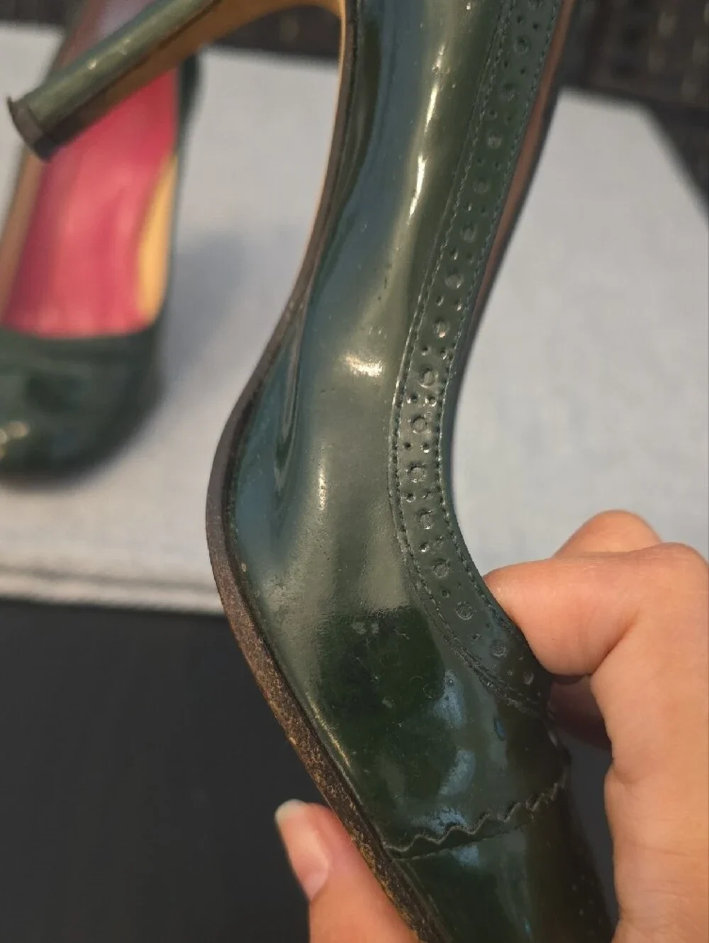 Vintage Y2K Kate Spade New York Green Patent Leather Brogue Pumps Heels, 6.5